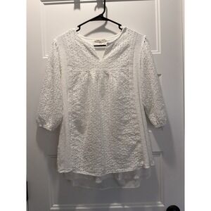 Indigo Soul Womens M White Eyelet Boho Peasant Blouse Cottagecore Top